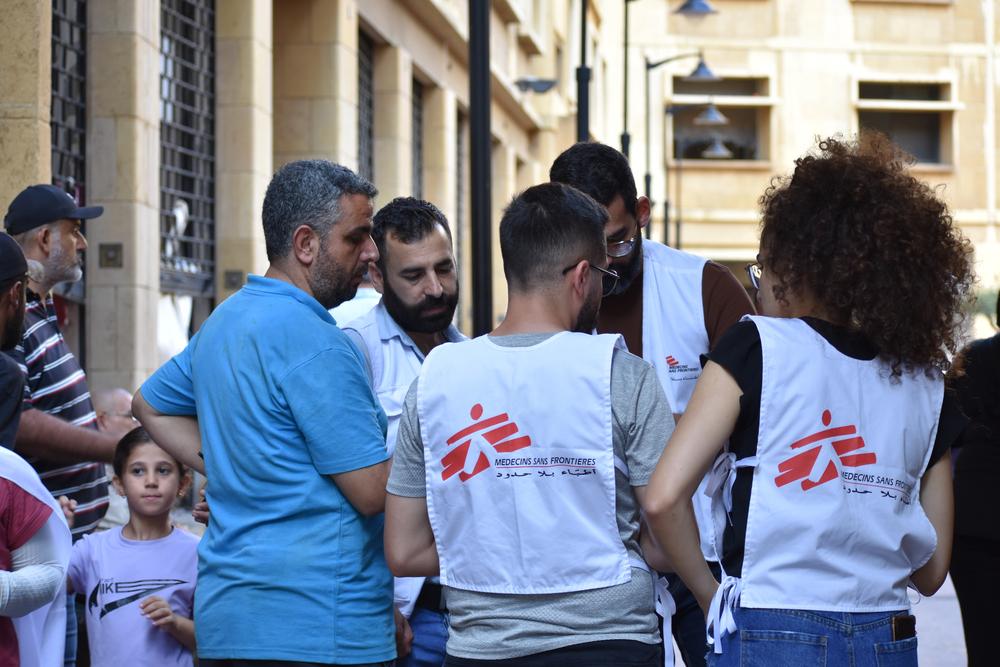 Clinique mobile MSF au centre-ville de Beyrouth, abri du bâtiment Azarieh. 2 octobre 2024.