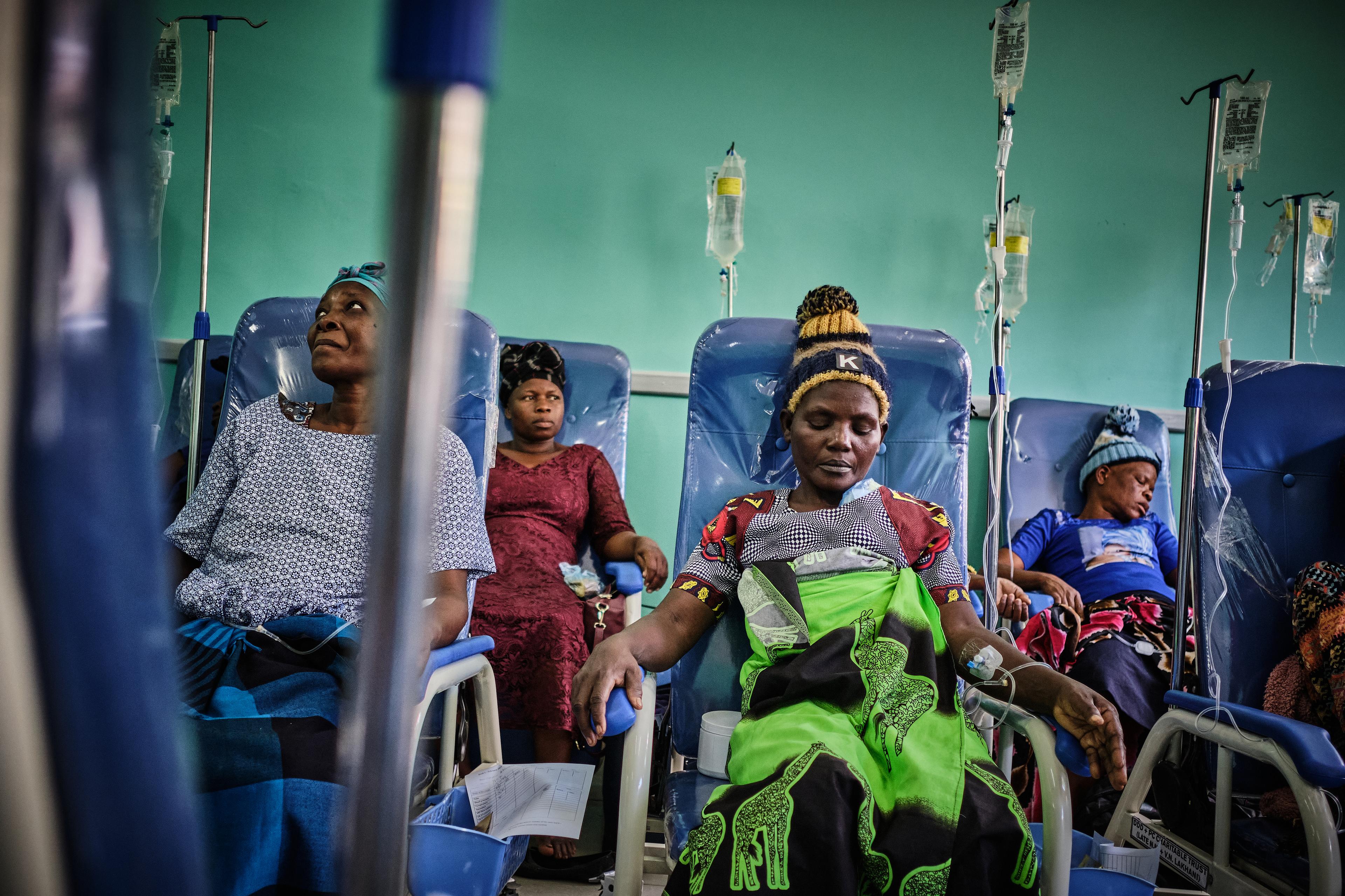 Aliyanesa Nkunye during a chemotherapy session at Queen&#039;s Elizabeth Central Hospital in Malawi. 